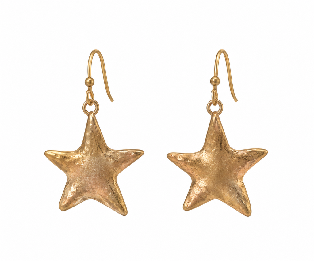 Hammered Star Drop Earrings - WG