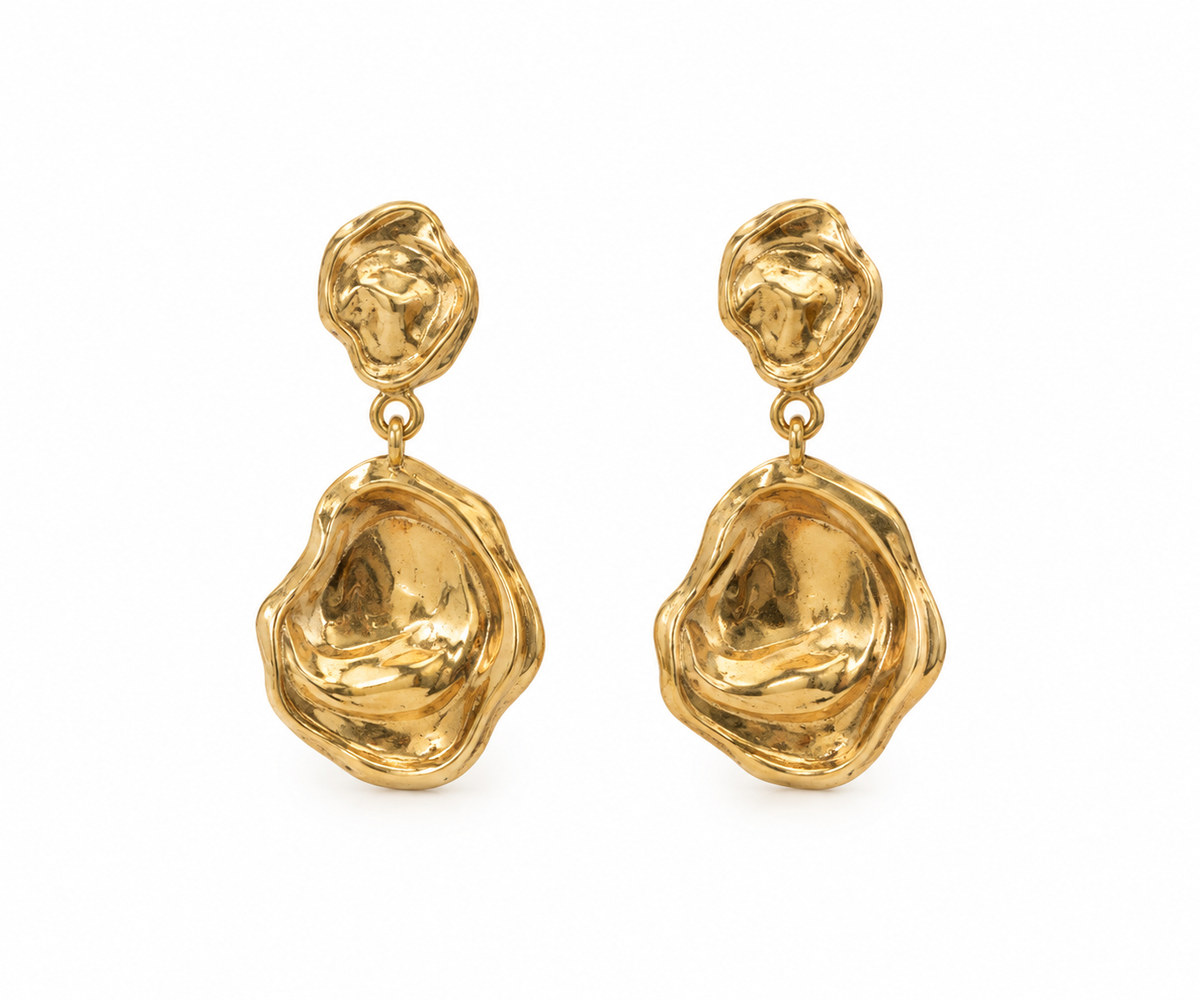 Gold Dipped Swirled Petal Drop Earrings - Gold