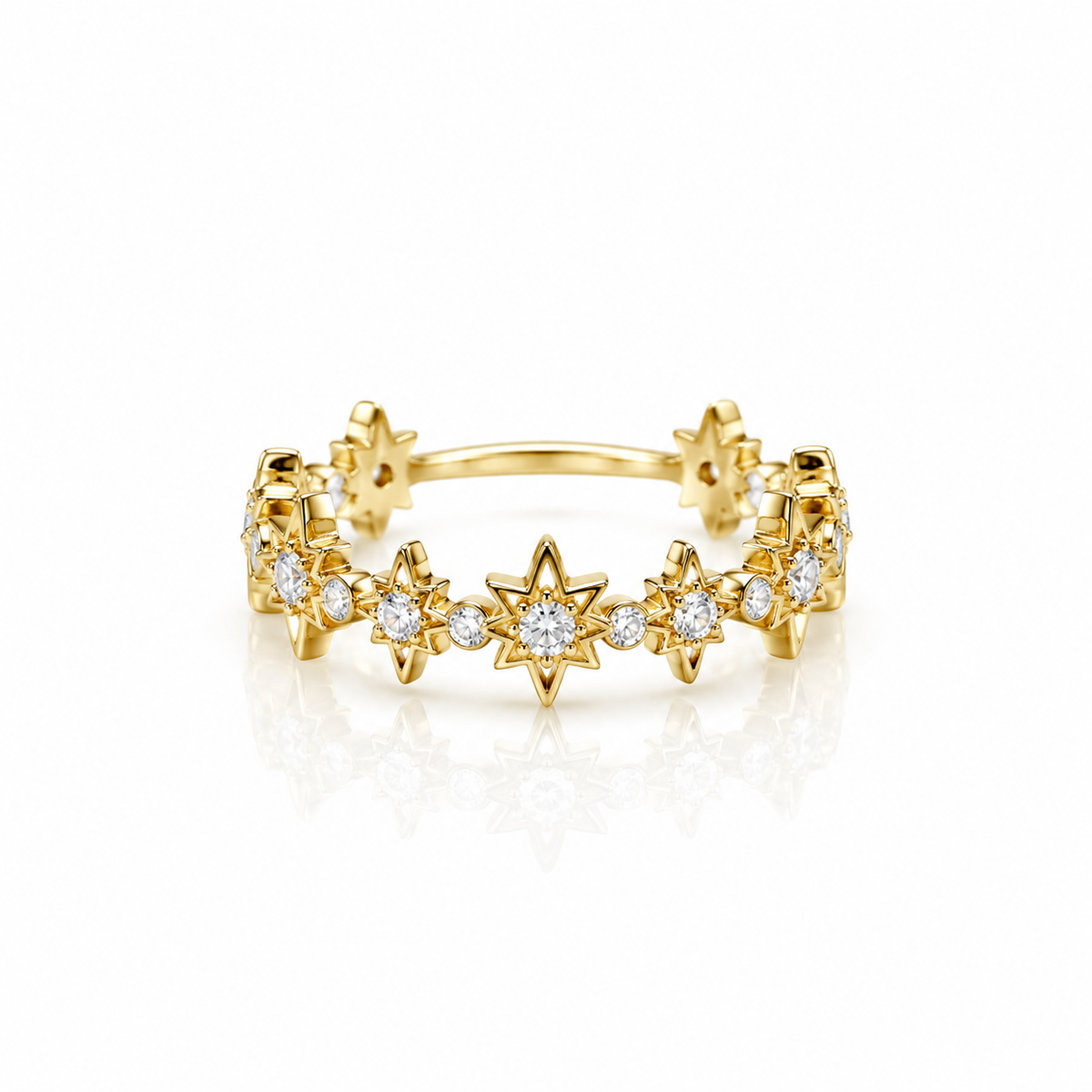 CZ Starburst Station Band Ring - Gold