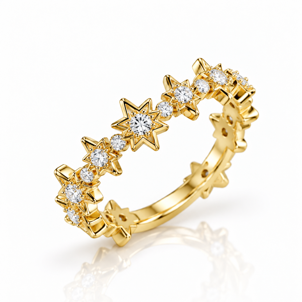 CZ Starburst Station Band Ring - Gold