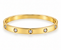 Stainless Steel Bezel CZ Station Bangle - Gold