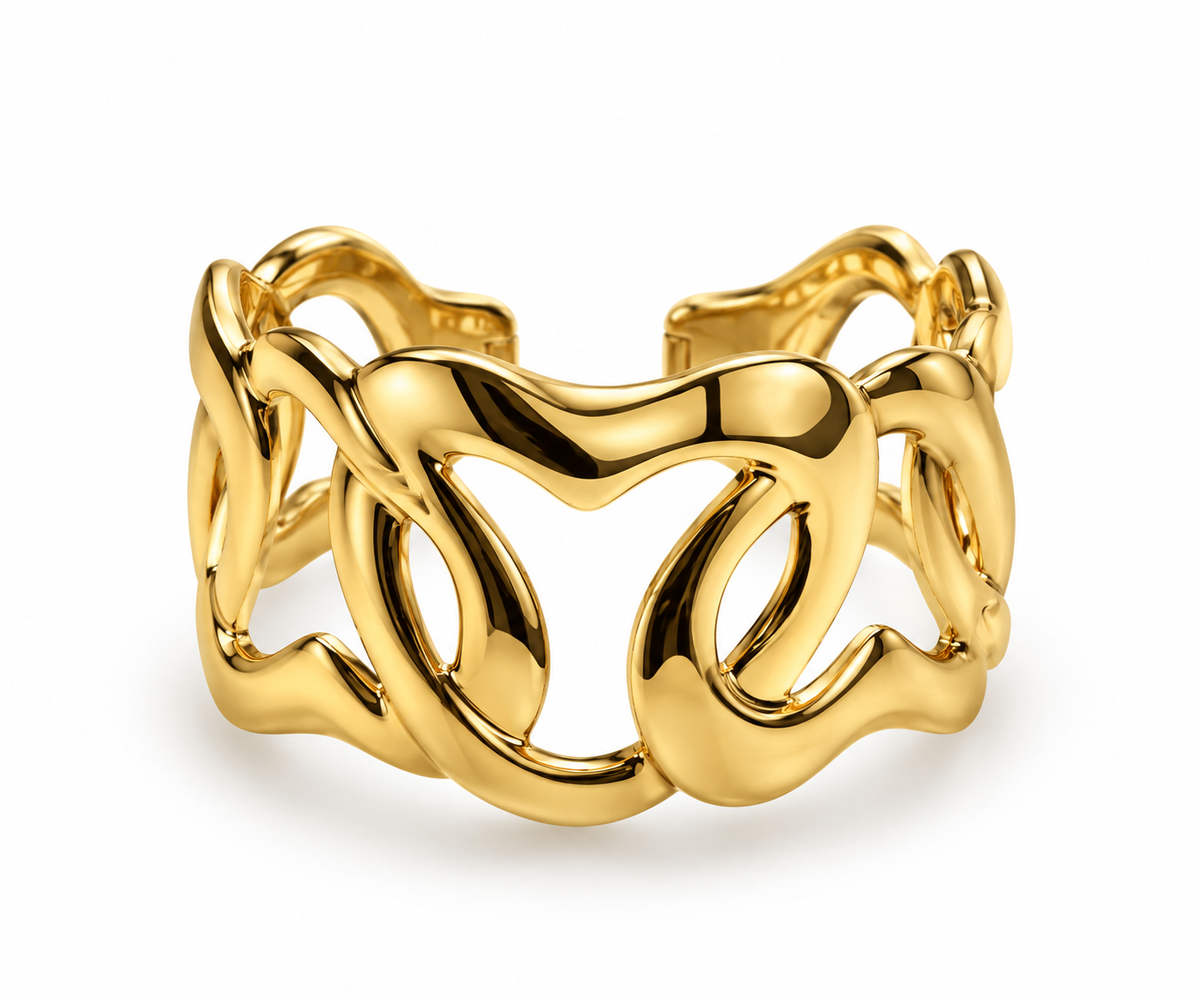 Stainless Steel Linked Chain Cuff Bracelet - Gold