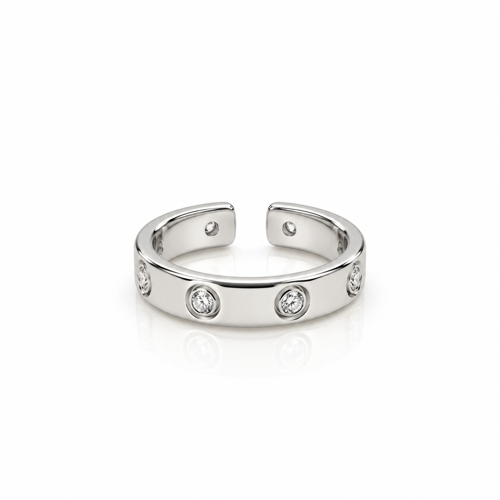 CZ Studs Adjustable Ring - Silver