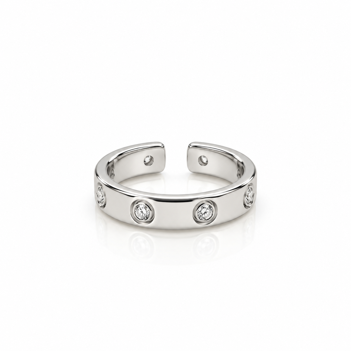 CZ Studs Adjustable Ring - Silver
