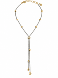 Two Tone CZ Slider Lariat Tassel Necklace