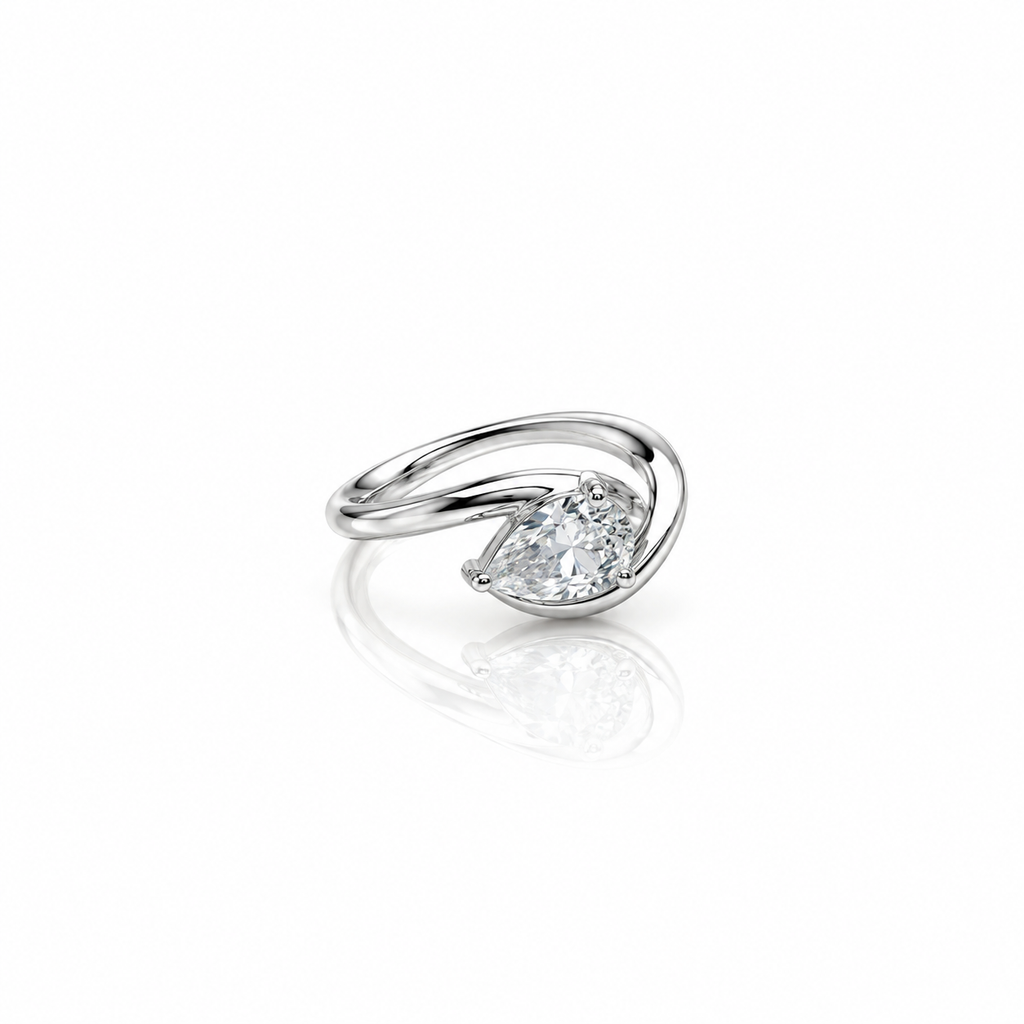 Gold Dipped CZ Teardrop Pear Pinky Ring - Silver