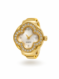 Stainless Steel CZ Clover Ring Watch - Gold