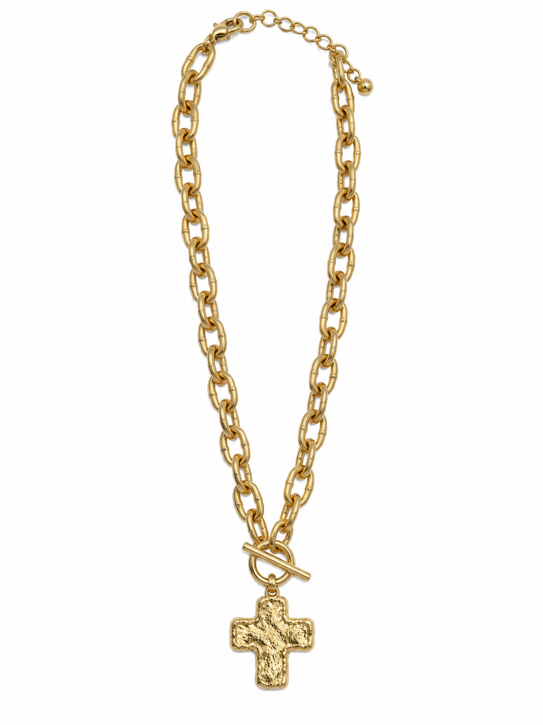 Hammered Cross Toggle Chain Necklace - Gold