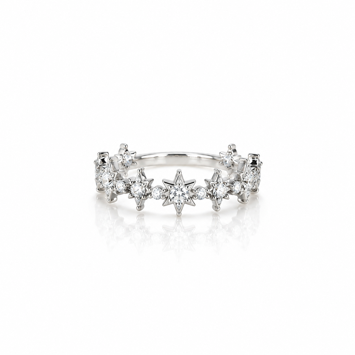 CZ Starburst Station Band Ring - Silver