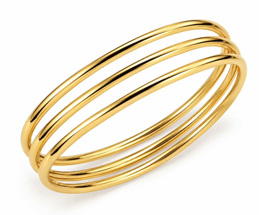 Slim Round Bangle Bracelet Stack Set - Gold