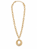 Chunky Oval Link Hammered Multi-Ring Pendant Necklace - Gold