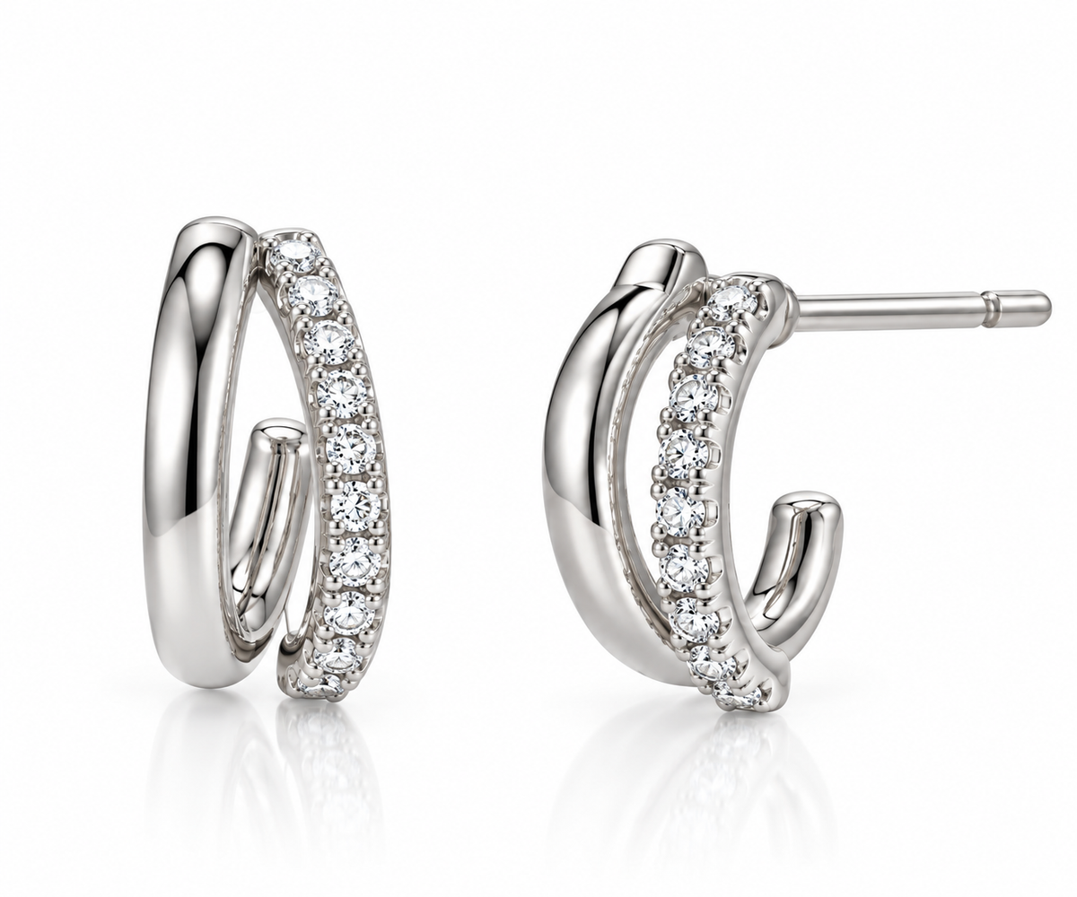 Dipped Two Layered Hoop Earrings - Silver