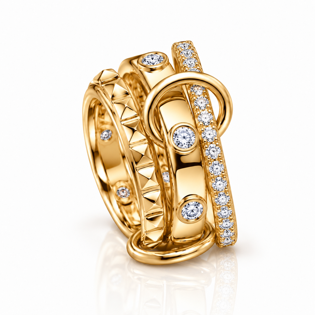 Mixed Linked Dainty Band Rings Set - Gold
