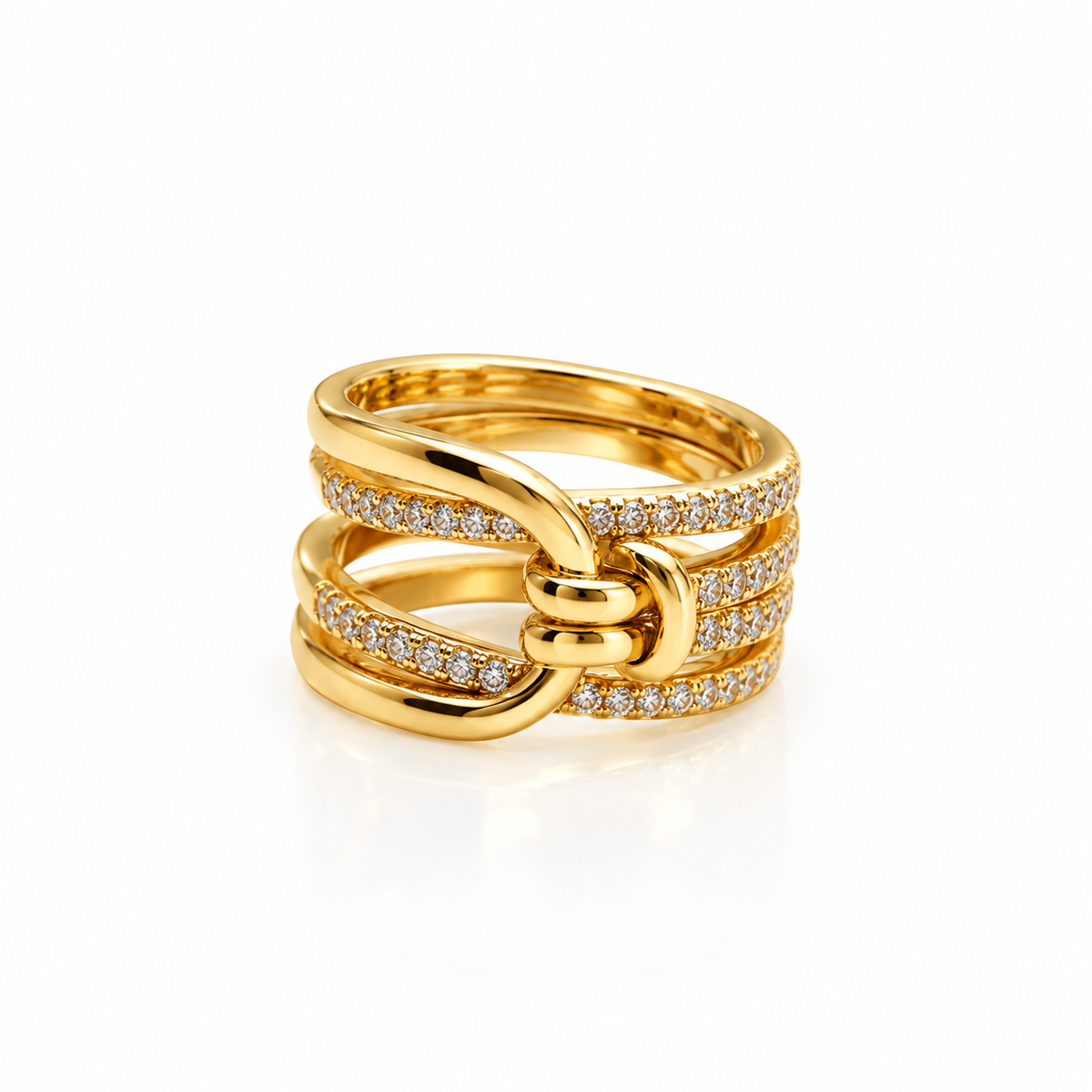 Four Row Pave CZ Knot Wrap Band Ring - Gold