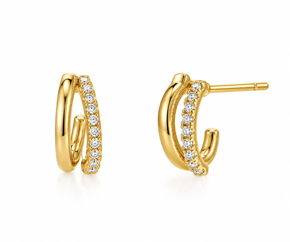 Gold Dipped Two Layered Hoop Earrings - gold
