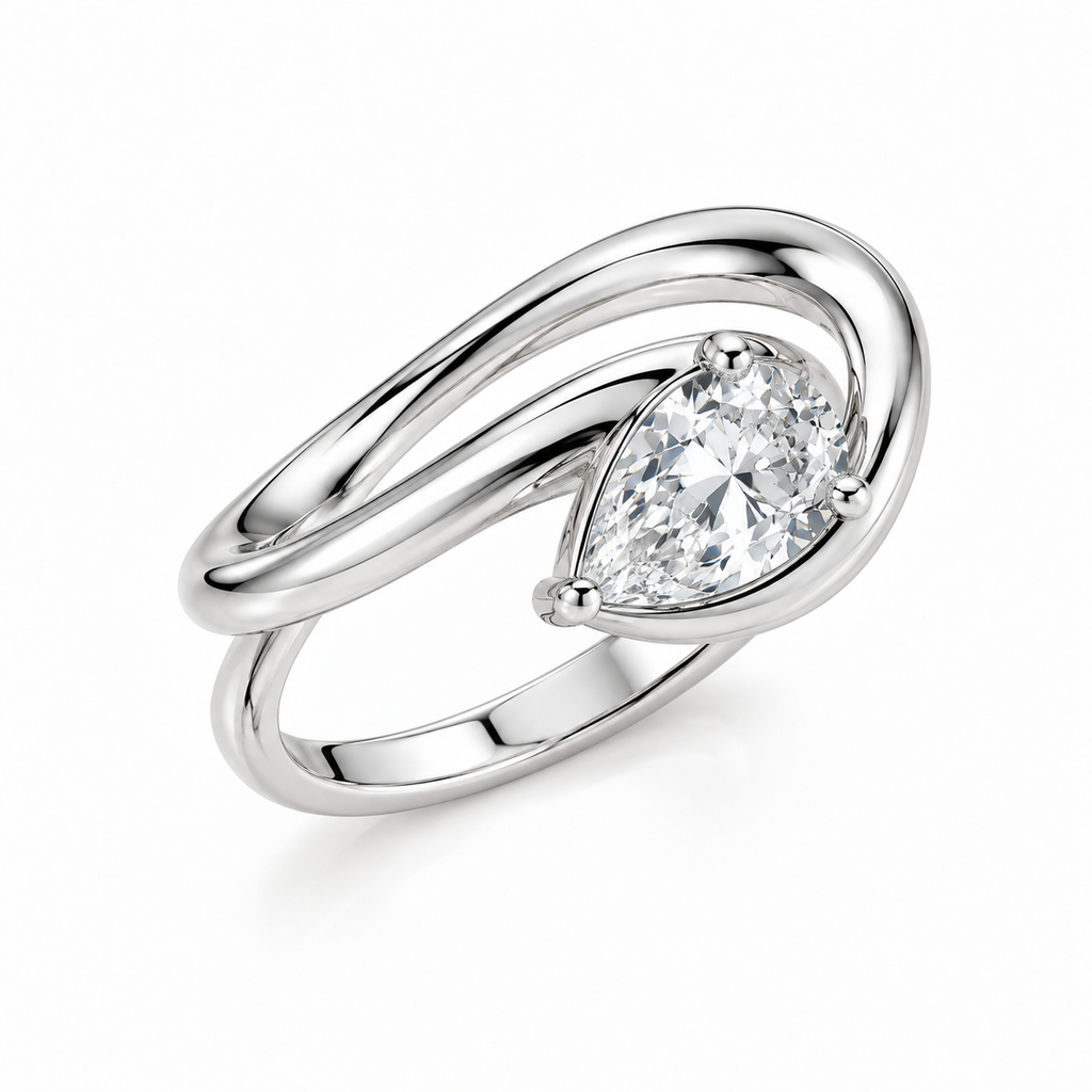 Gold Dipped CZ Teardrop Pear Pinky Ring - Silver