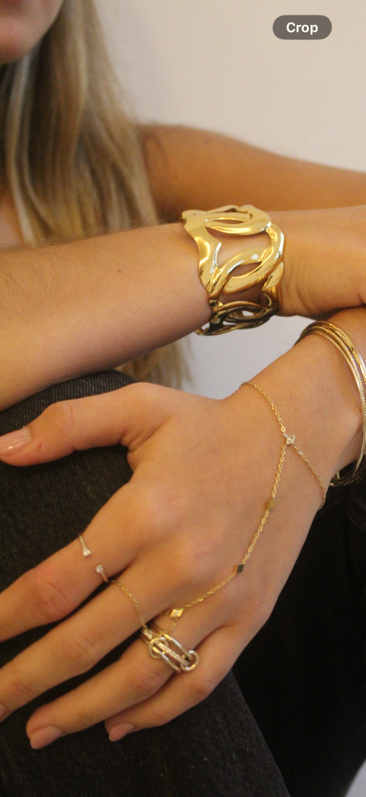 Stainless Steel Kite CZ Hand Chain Bracelet - Gold