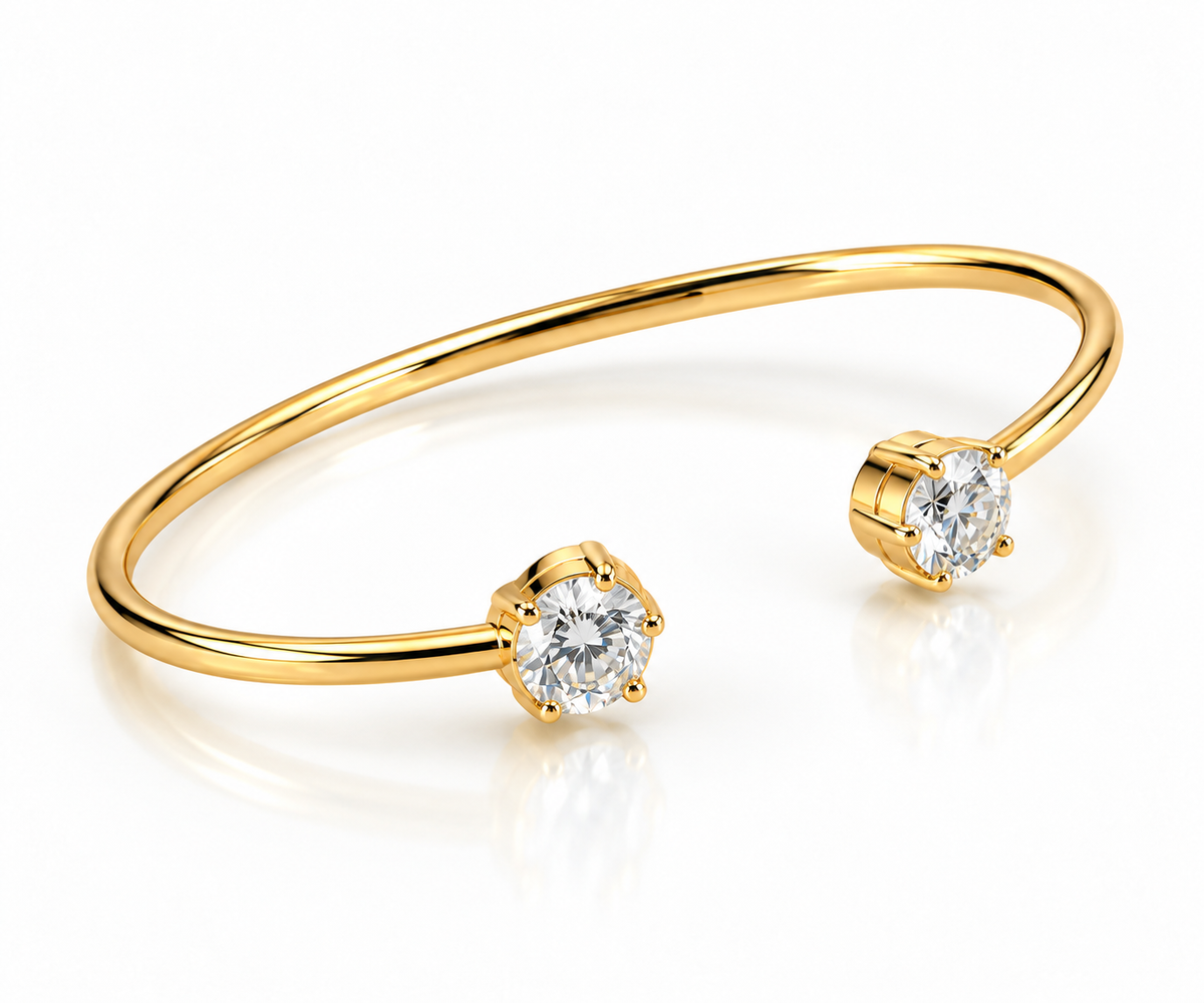 CZ Stone Dainty Open Cuff Bracelet - Gold