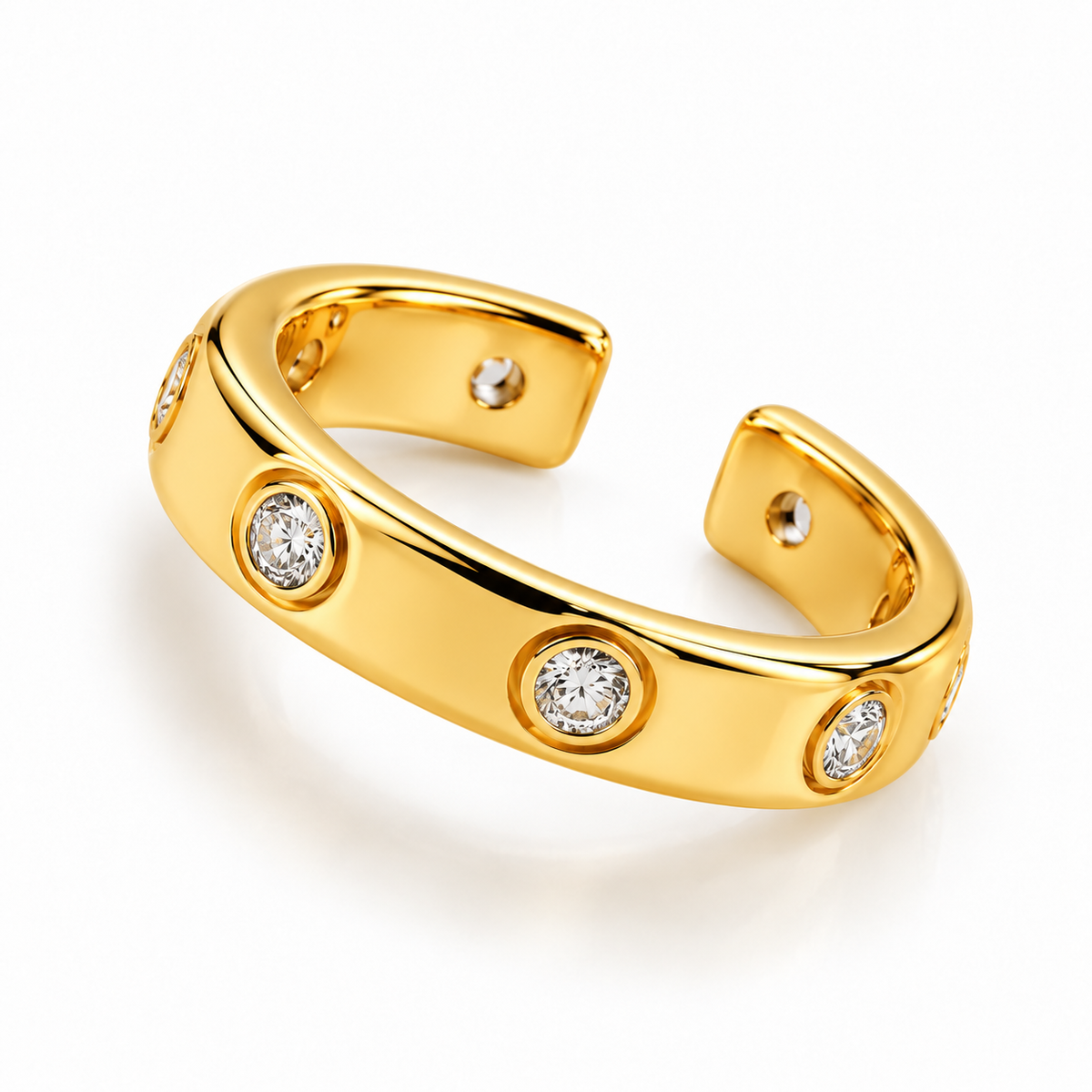CZ Studs Adjustable Ring - Gold