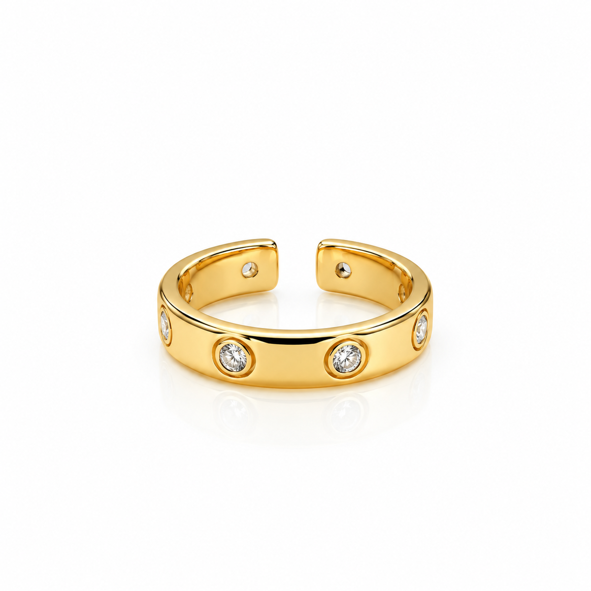 CZ Studs Adjustable Ring - Gold