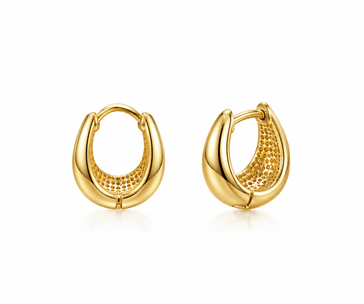 Chunky Tube Huggie Hoop Earrings - Gold