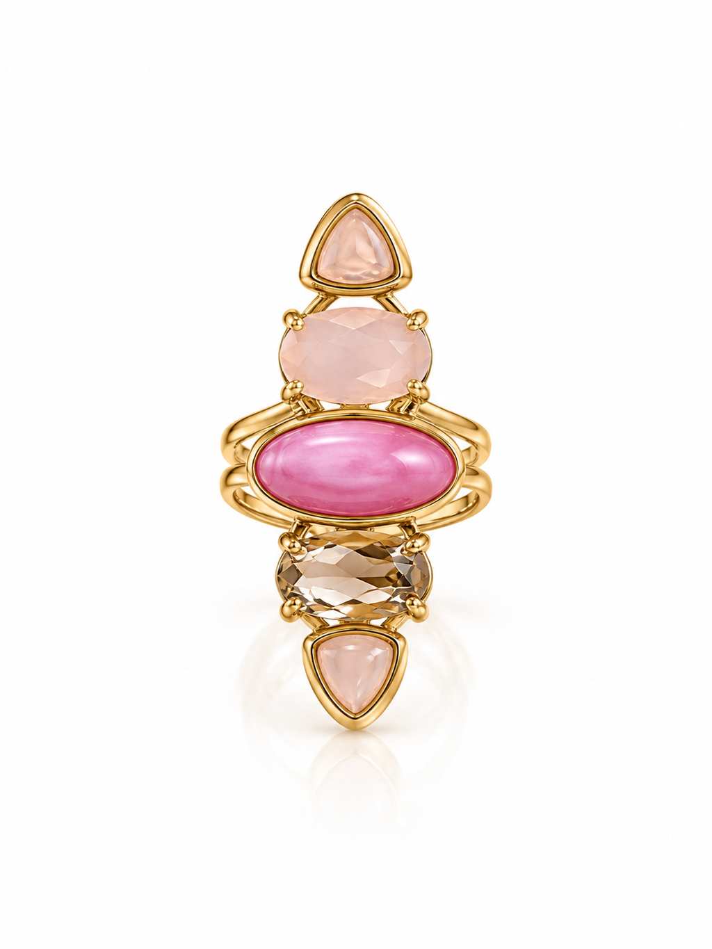 Elongated Five Stone Cocktail Ring - Gold Pink