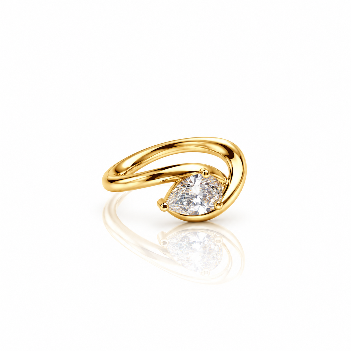 Gold Dipped CZ Teardrop Pear Pinky Ring - Gold