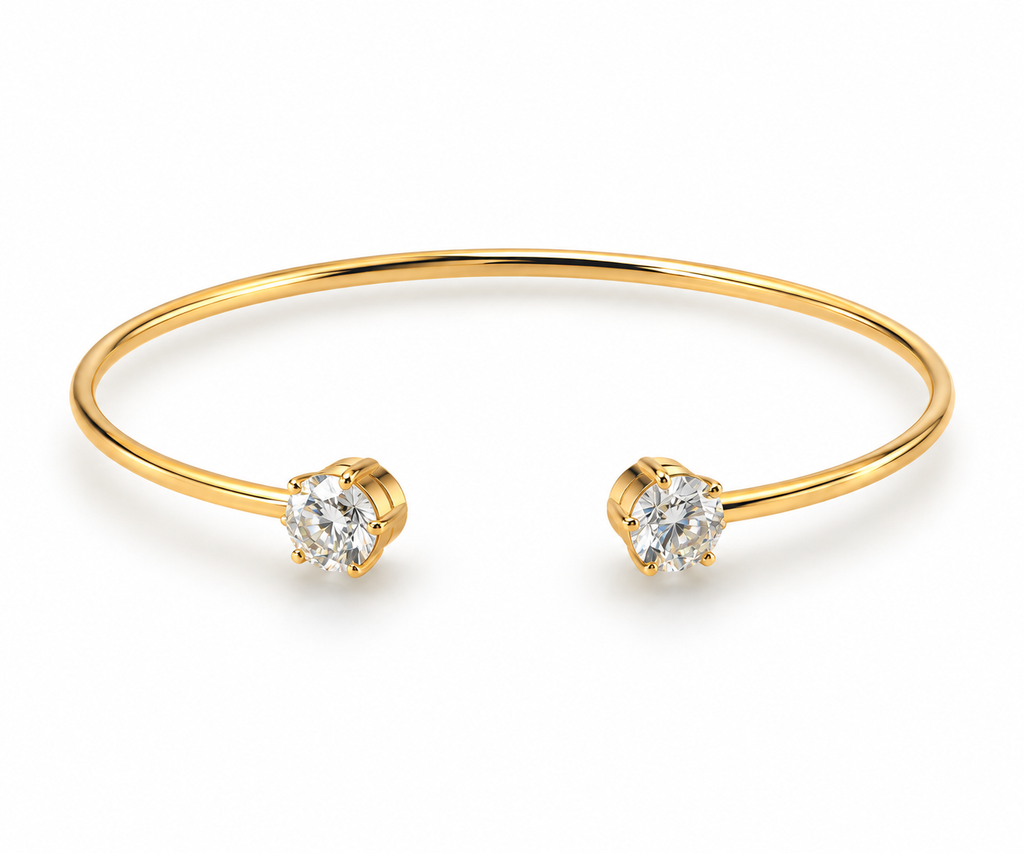 CZ Stone Dainty Open Cuff Bracelet - Gold