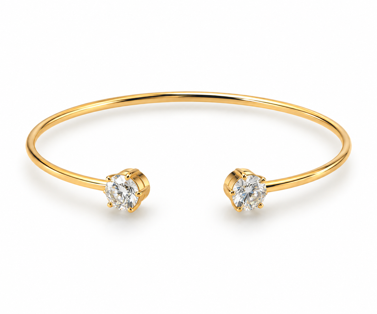 CZ Stone Dainty Open Cuff Bracelet - Gold