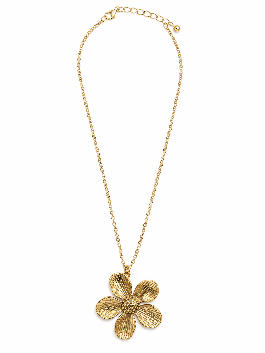 Textured Flower Pendant Chain Necklace - Gold