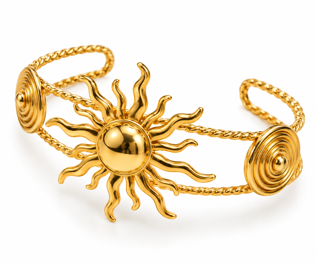 Stainless Steel Celestial Sun Cuff Bracelet - Gold