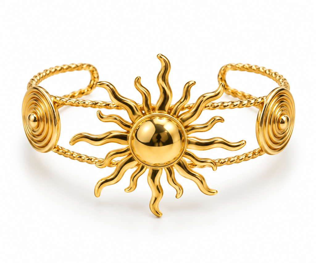Stainless Steel Celestial Sun Cuff Bracelet - Gold