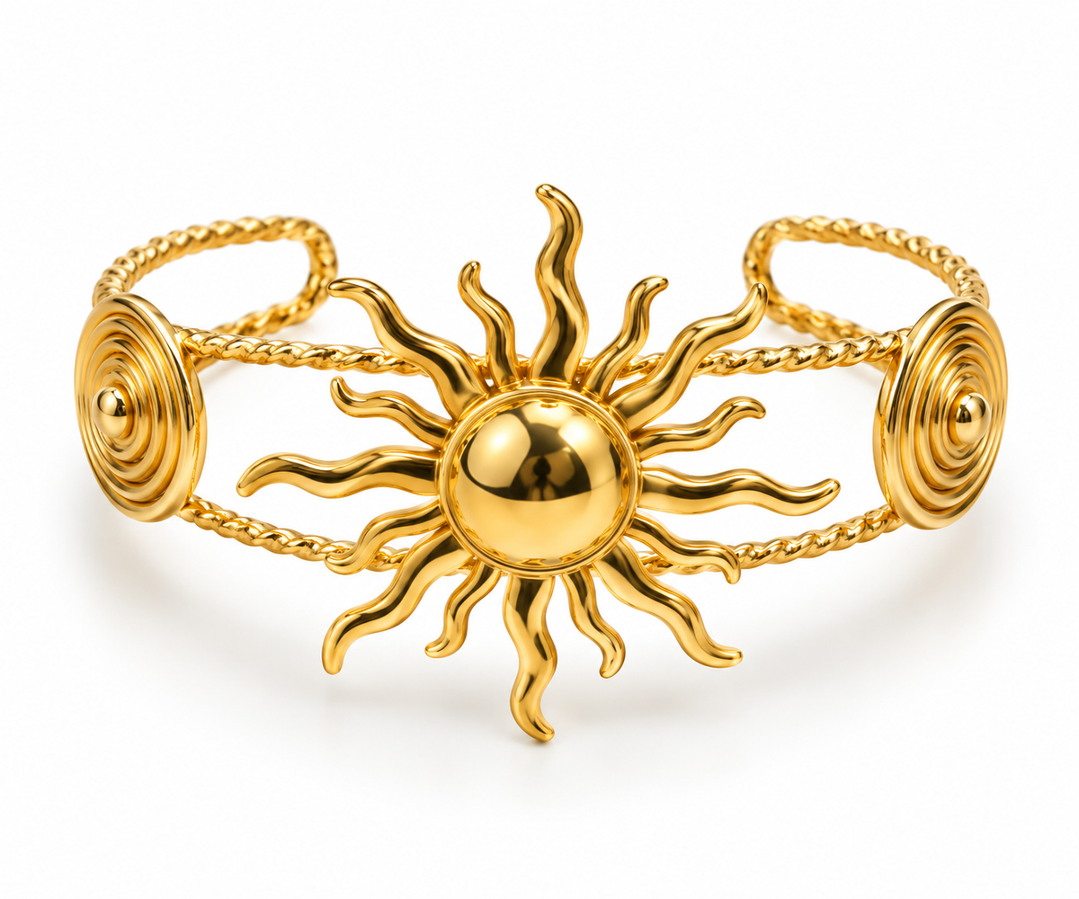 Stainless Steel Celestial Sun Cuff Bracelet - Gold