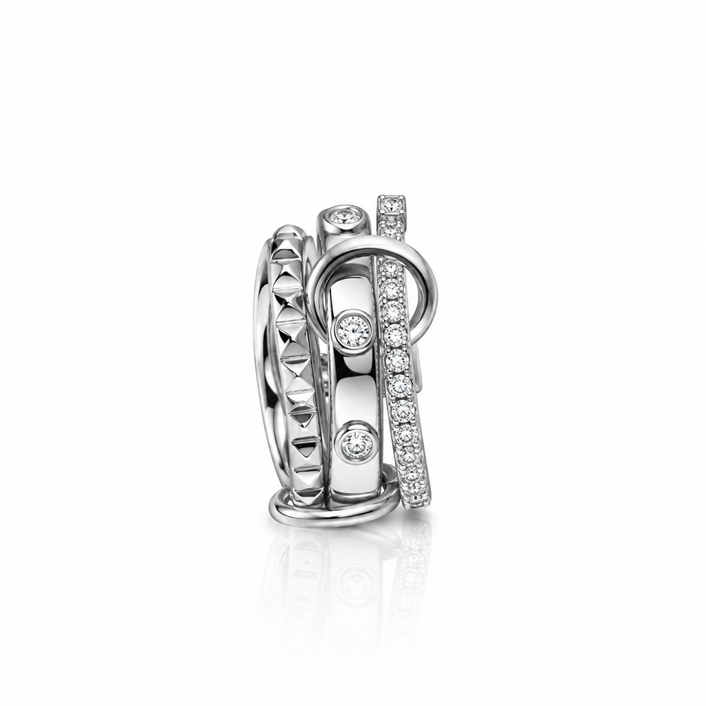 Mixed Linked Dainty Band Rings Set - Silver
