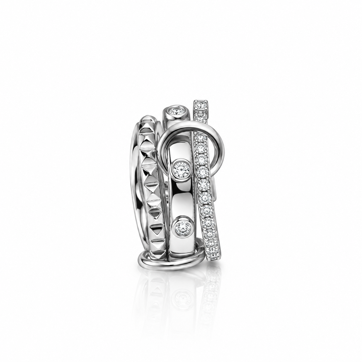 Mixed Linked Dainty Band Rings Set - Silver