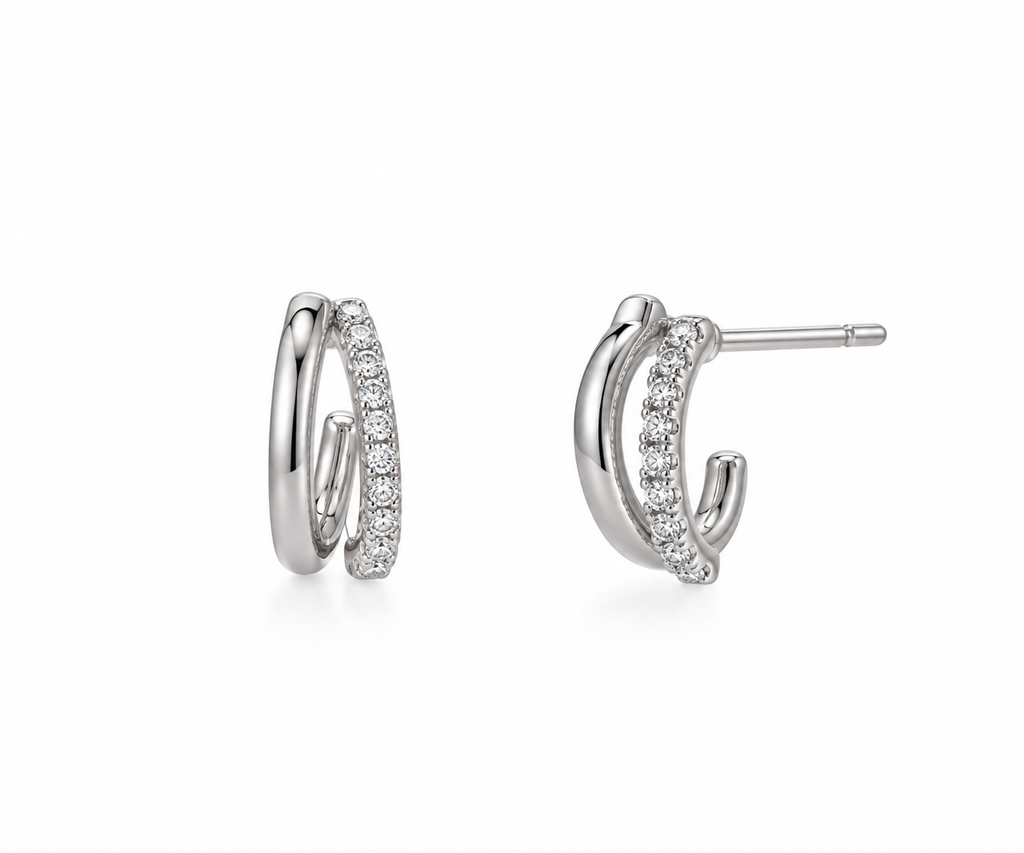 Dipped Two Layered Hoop Earrings - Silver