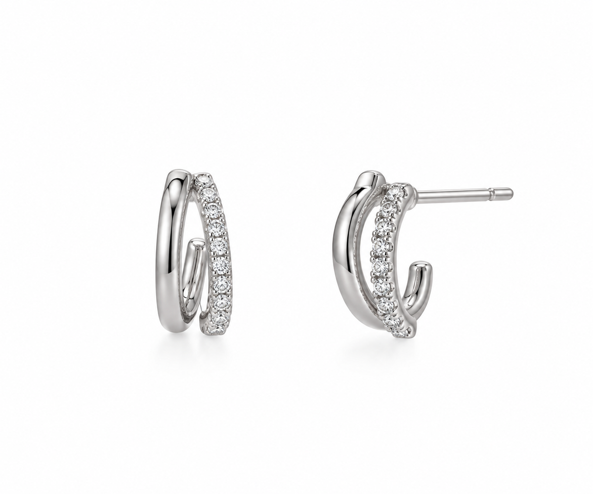 Dipped Two Layered Hoop Earrings - Silver