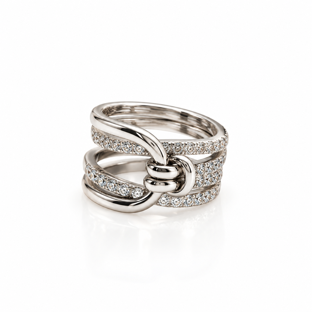 Four Row Pave CZ Knot Wrap Band Ring - Silver
