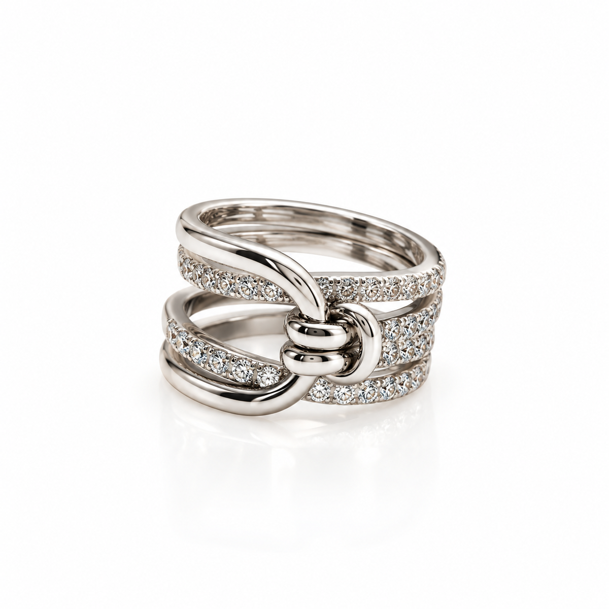 Four Row Pave CZ Knot Wrap Band Ring - Silver
