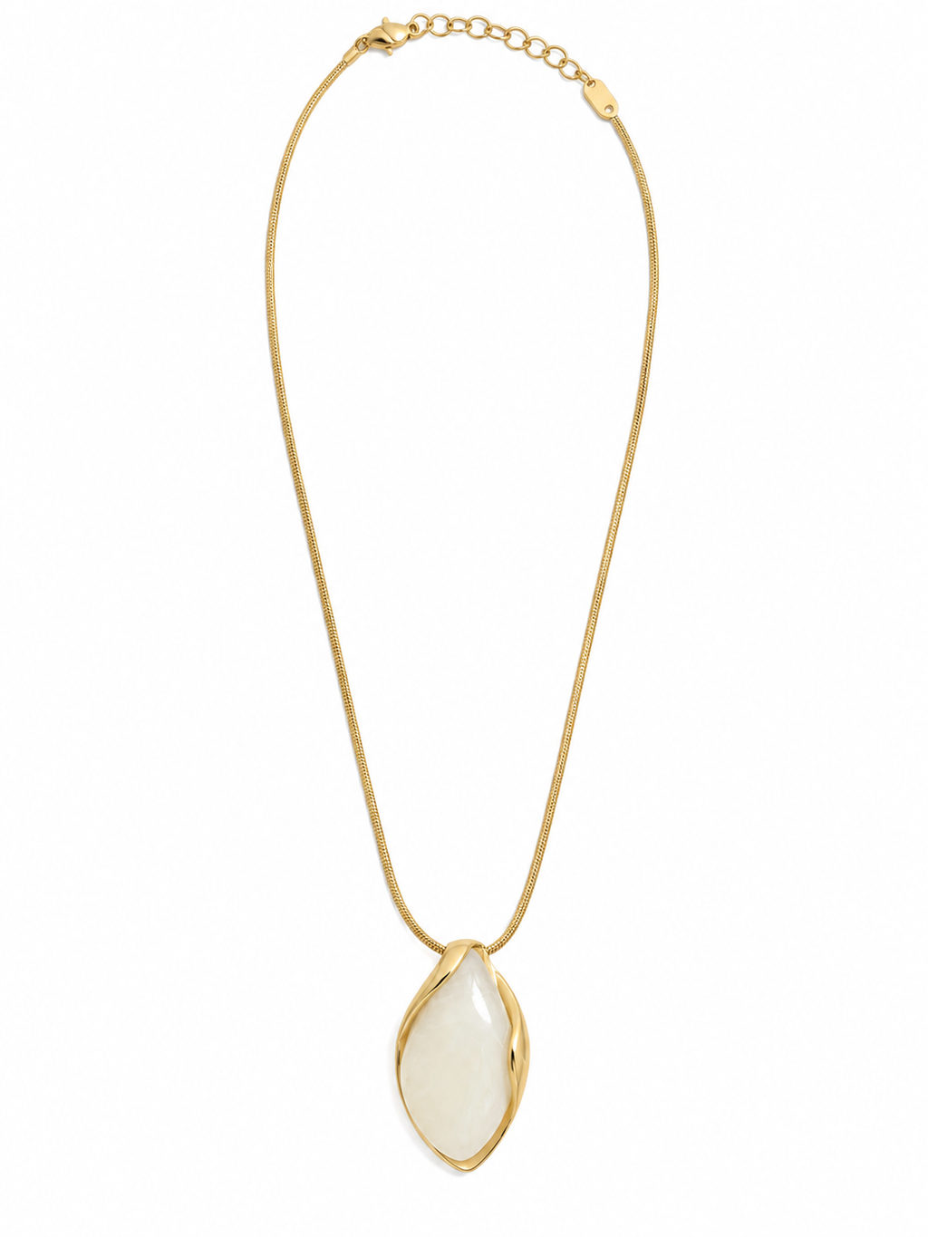 Organic Oval Stone Pendant Necklace - Gold