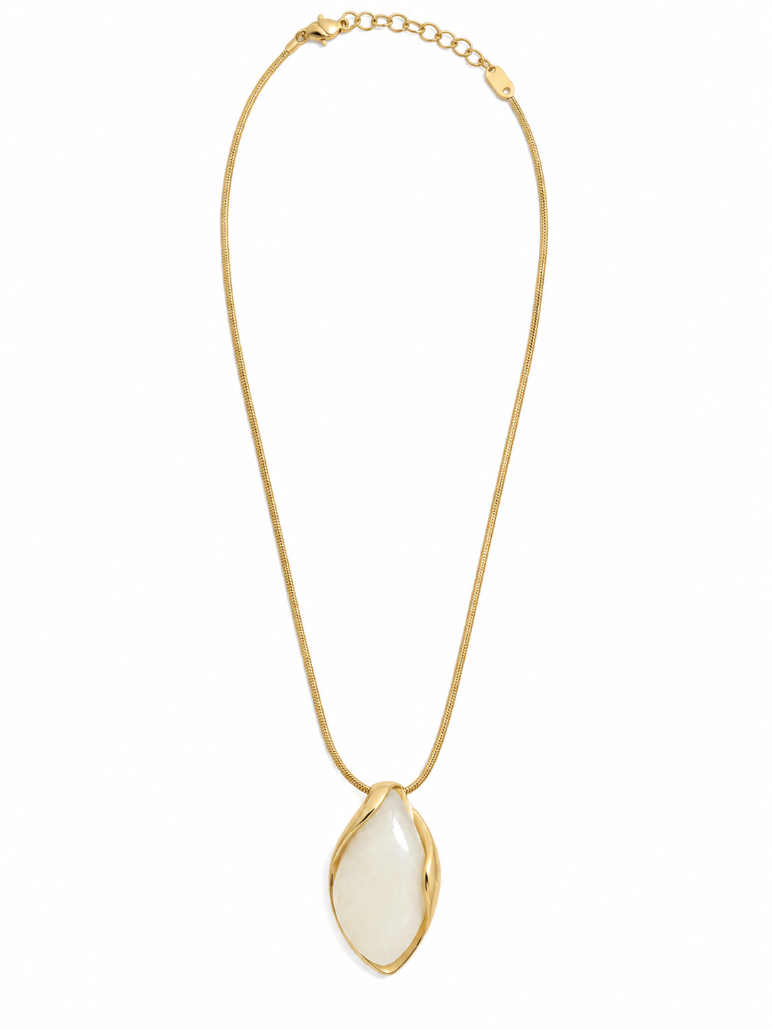 Organic Oval Stone Pendant Necklace - Gold