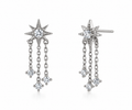 Starburst Stud Triple Chain Drop Earrings - Silver