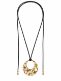 Hammered Oval Pendant Cord Necklace - Gold