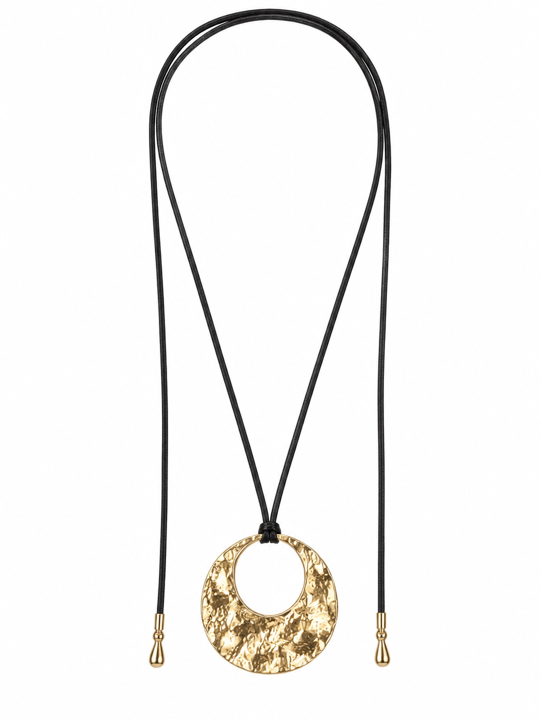 Hammered Oval Pendant Cord Necklace - Gold