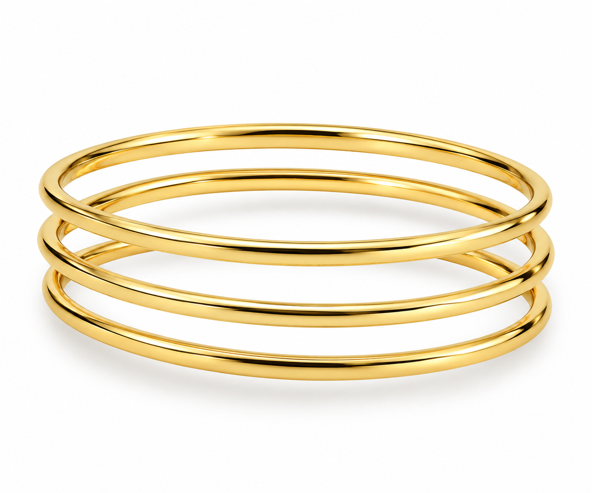 Slim Round Bangle Bracelet Stack Set - Gold