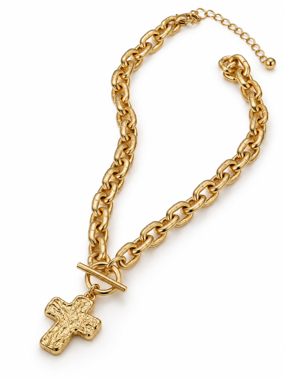 Hammered Cross Toggle Chain Necklace - Gold