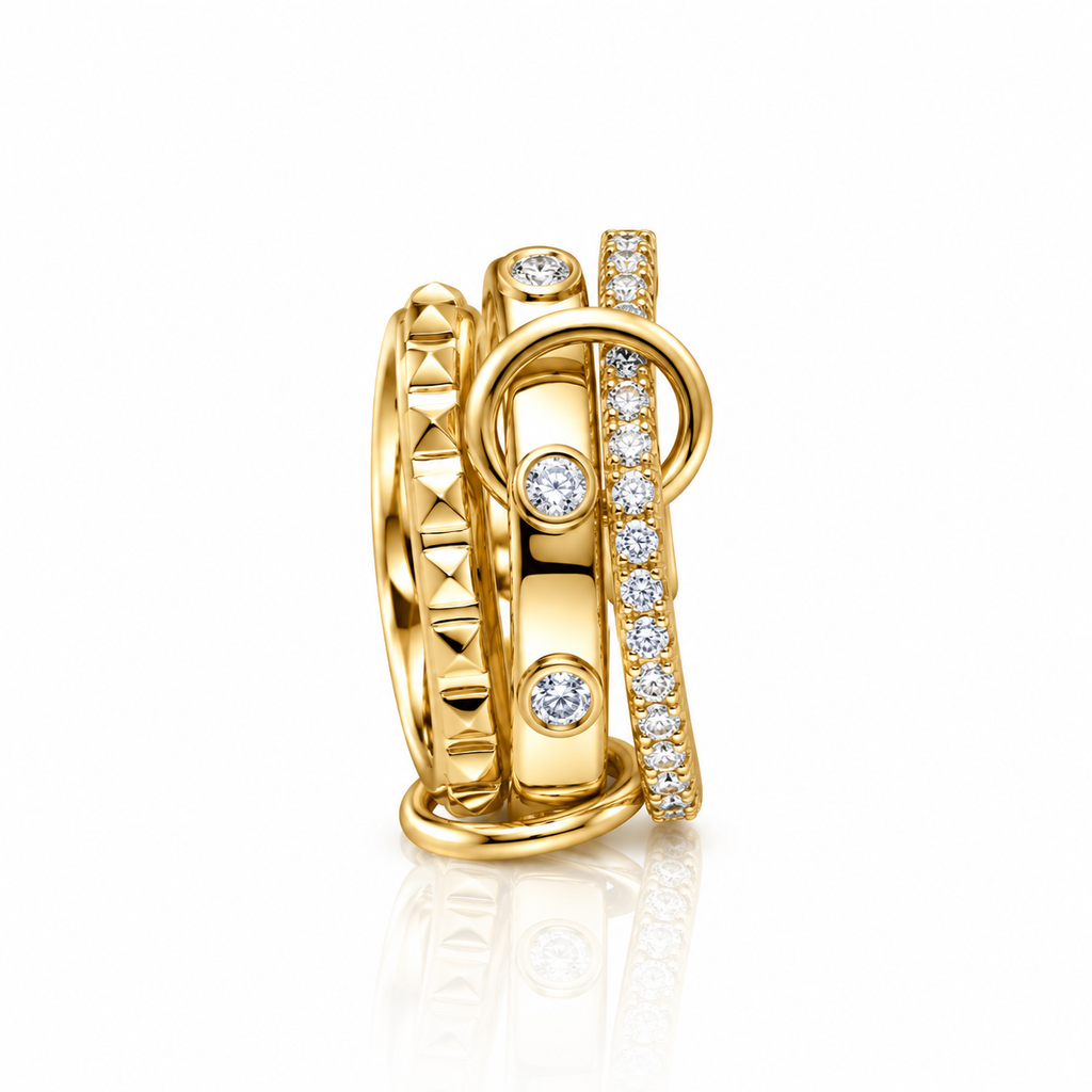 Mixed Linked Dainty Band Rings Set - Gold