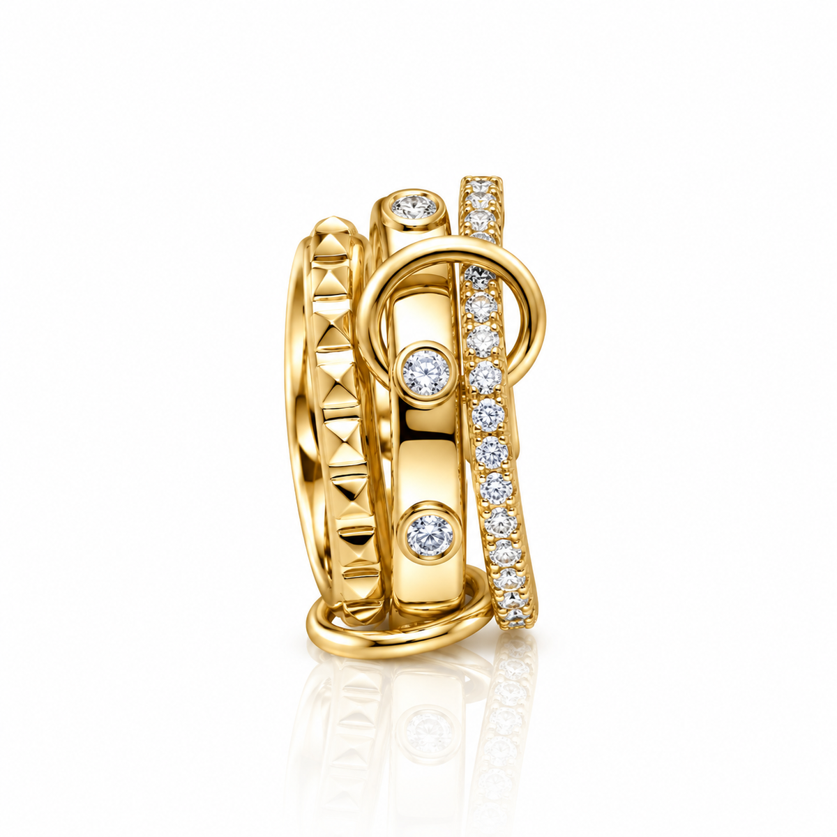 Mixed Linked Dainty Band Rings Set - Gold