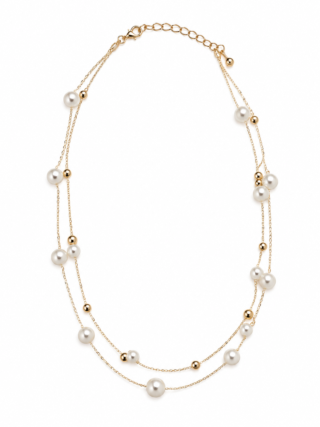Mixed Pearl Beads Dainty Station Chain Necklace - Gold