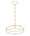Linked Triple Band Ring With Pearl And CZ - Gold